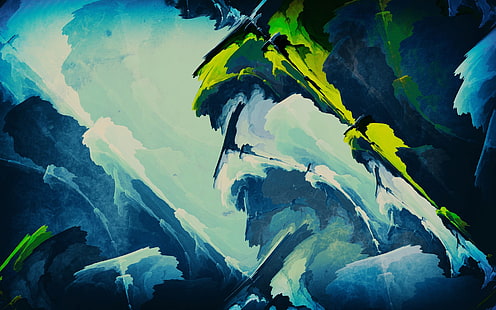 wallpaper digital biru dan hijau, abstrak, seni digital, biru, hijau, diedit, fraktal, Wallpaper HD HD wallpaper