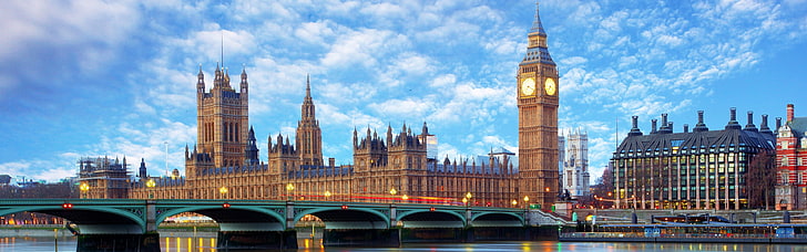ساعة بيغ بن ، لندن ، لندن ، المدينة ، الجسر ، وستمنستر ، ساعة بيج بن ، شاشات متعددة ، شاشات مزدوجة، خلفية HD
