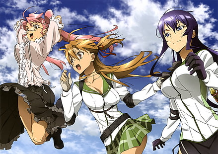 Anime, Escola Secundária Dos Mortos, Rei Miyamoto, Saeko Busujima, Saya Takagi, HD papel de parede HD wallpaper