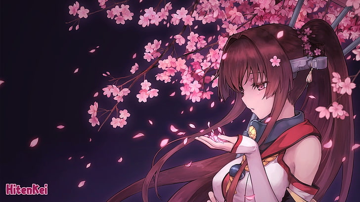 fleur de cerisier, anime girls, anime, Yamato (KanColle), Fond d'écran HD