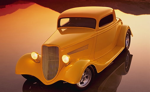 Auto Hot Rod classica, illustrazione classica coupé gialla, Motori, Auto classiche, auto d'epoca, hot rod, auto classica hot rod, Sfondo HD HD wallpaper