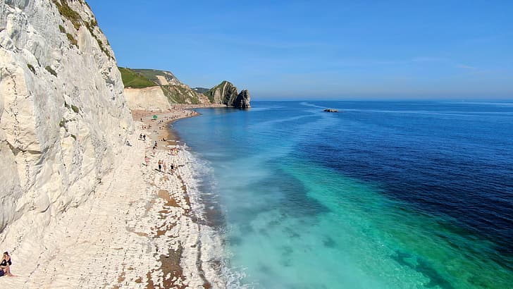 Durdle Door (Anglia), plaża, dron, Tapety HD