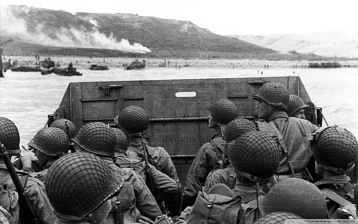 scala di grigi dell'esercito, seconda guerra mondiale, d-day, vintage, monocromatico, guerra, soldato, Sfondo HD