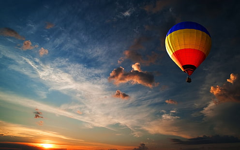 flaga rumunii balon na ogrzane powietrze, balon, niebo, chmury, lot, Tapety HD HD wallpaper