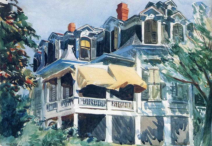 1923, Edward Hopper, Le toit mansardé, Fond d'écran HD