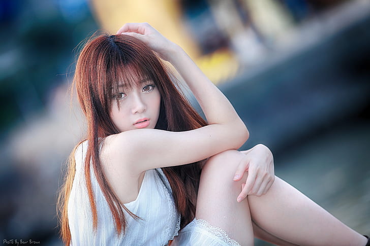 Asia, berambut merah, model, Wallpaper HD