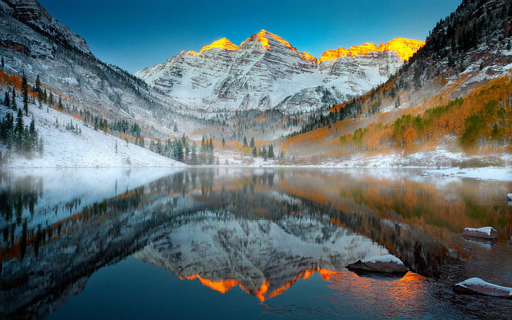 Maroon Bells Morgendämmerung im Eis Maroon Bells Wilderness Aspen Colorado 2560 × 1600, HD-Hintergrundbild