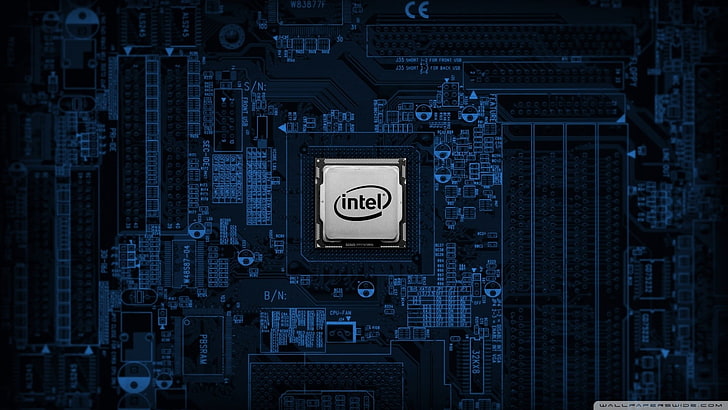 черная материнская плата компьютера Intel, Intel, микрочип, HD обои