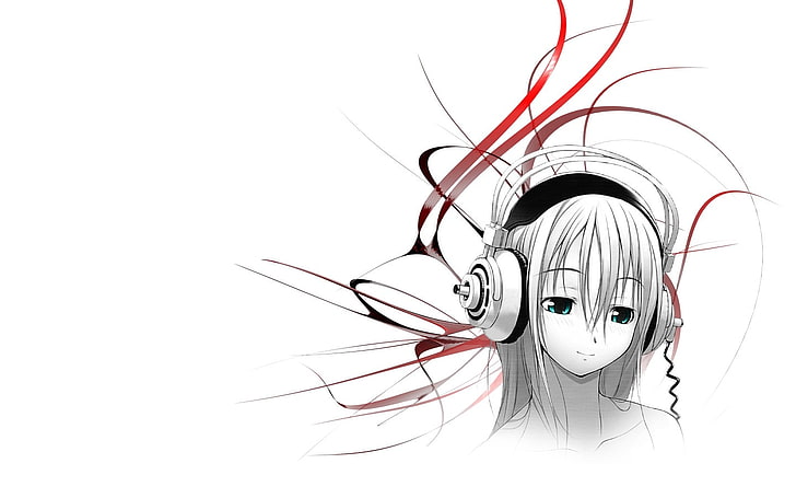 Luka Megurine illustration, anime, headphones, Super Sonico, HD wallpaper