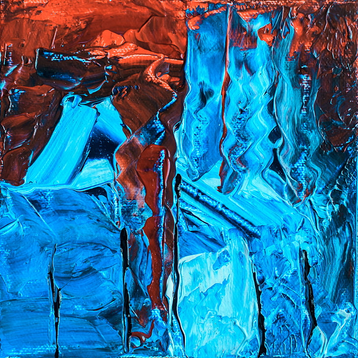 blå och röd abstrakt målning, måla, akryl, abstraktion, duk, kaos, HD tapet
