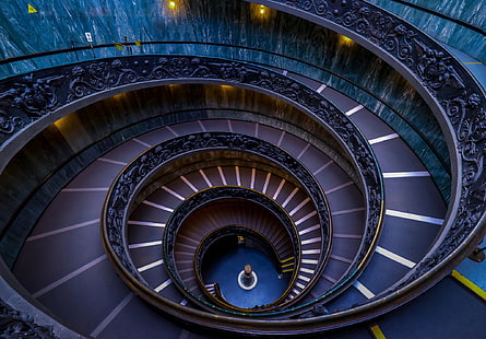 спирала, Рим, Италия, стълба, Ватикана, Ватиканските музеи, HD тапет HD wallpaper