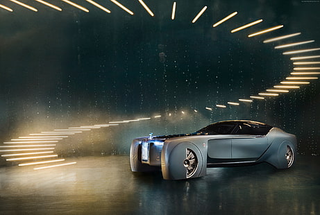 mobil masa depan, perak, futurisme, Rolls-Royce Vision Selanjutnya 100, Wallpaper HD HD wallpaper
