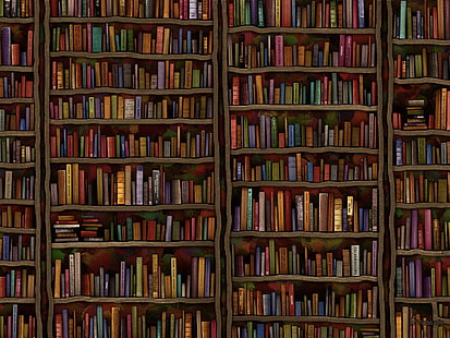 papel de parede de biblioteca, minimalismo, Vladstudio, livros, estantes, biblioteca, HD papel de parede HD wallpaper