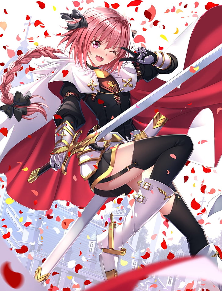 pink-haired female anime character, Fate/Apocrypha , Fate Series, anime boys, Astolfo (Fate/Apocrypha), Rider of Black, HD wallpaper