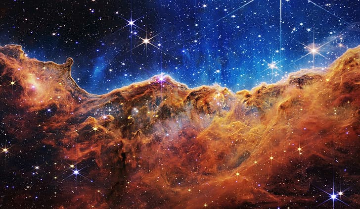Космически телескоп Джеймс Уеб, космос, НАСА, звезди, космически скали, мъглявина Карина, HD тапет