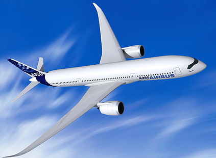 Airbus A350 XWB, белый самолет Airbus A350, Самолеты / Самолеты, синий, небо, самолет, самолёт, HD обои HD wallpaper