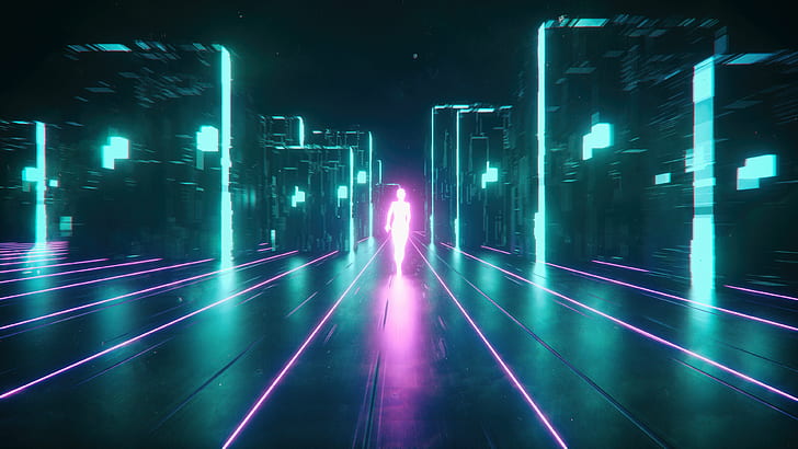 digitale Tapete des Rosas und der Knickente, Neon, Cyberpunk, HD-Hintergrundbild