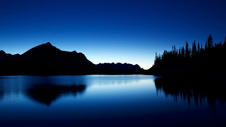 アルバータ、カナダ、湖、夜、風景、青、アルバータ、カナダ、湖、夜、風景、青、 HDデスクトップの壁紙