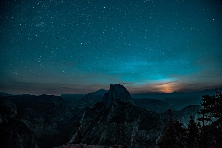 Yosemite Vadisi, ABD, gökyüzü, mavi, dağlar, yıldız, HD masaüstü duvar kağıdı