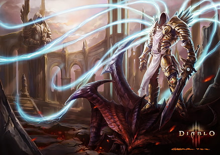 Illustrazione del personaggio di Diablo, Diablo III, Diablo 3: Reaper of Souls, Sfondo HD HD wallpaper