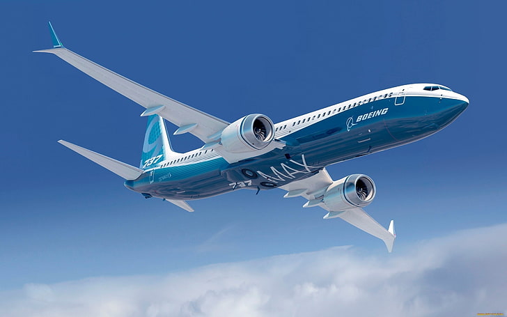 Boeing 737 Max Winglet, синьо-бял самолет, Самолети / Самолети, самолет, самолет, boeing, HD тапет