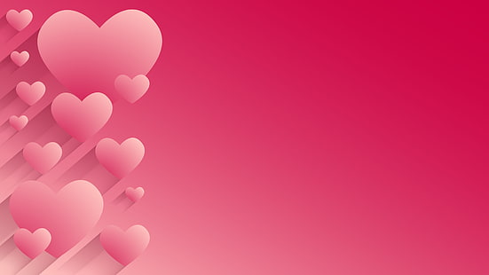pink heart illustration, abstraction, hearts, pink background, HD wallpaper HD wallpaper