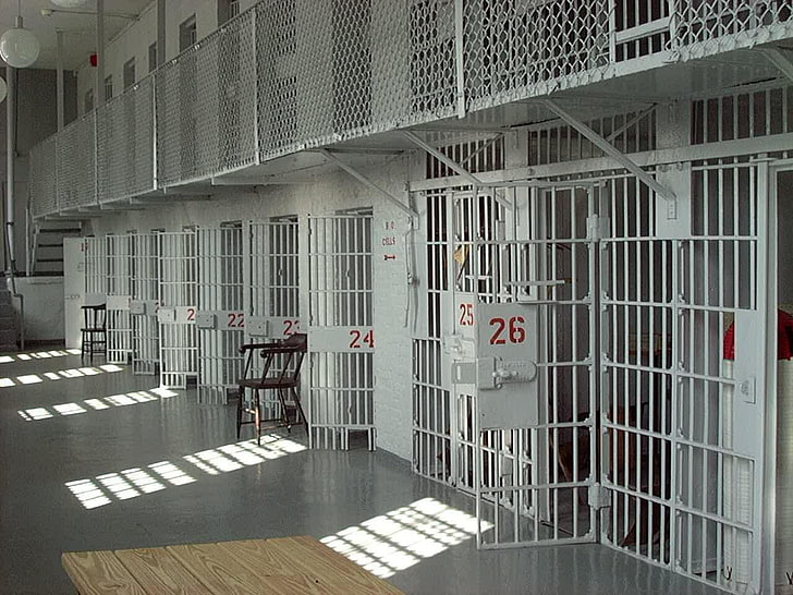 portas de aço branco, prisão, celas, HD papel de parede