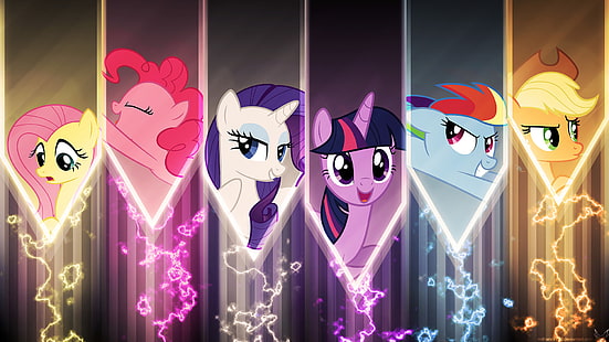 TV-show, My Little Pony: Friendship is Magic, Applejack (My Little Pony), Fluttershy (My Little Pony), My Little Pony, Pinkie Pie, Rainbow Dash, Rarity (My Little Pony), Twilight Sparkle, Vector, HD tapet HD wallpaper