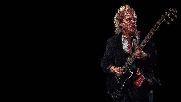schwarze E-Gitarre, AC / DC, Angus Young, typografische Porträts, HD-Hintergrundbild