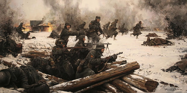 żołnierz na śnieżnym polu, Wojny, II wojna światowa, Tapety HD HD wallpaper