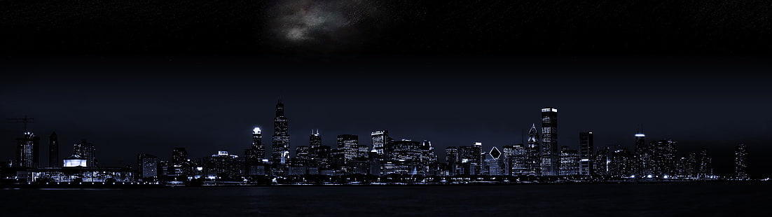 городские здания, вид на город в ночное время, город, темнота, городской пейзаж, ночь, HD обои HD wallpaper