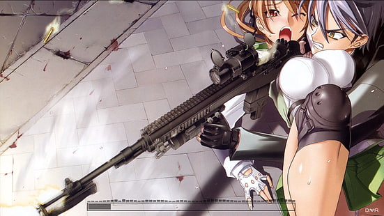 аниме девушки, снайперы, Highschool of the Dead, Миямото Рей, HD обои HD wallpaper