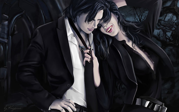 couple, fantasy, love, man, romantic, vampire, woman, HD wallpaper