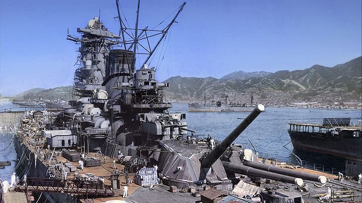 Battleship, history, World War II, Yamato battleship, cannons, weapon, Record photos, Color restoration, HD wallpaper