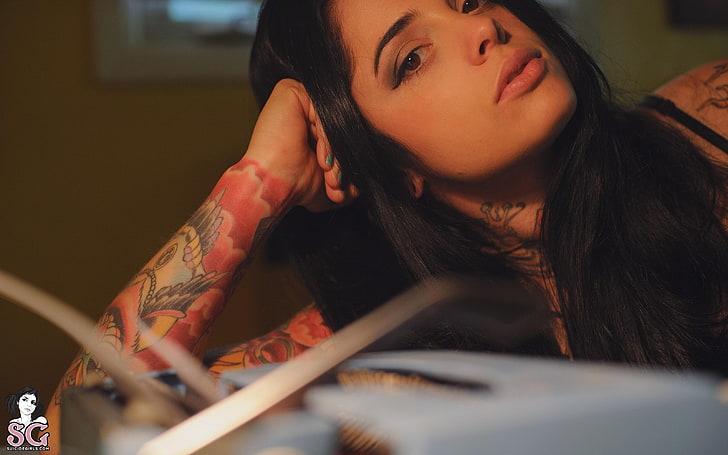 tattoo, women, lips, model, Radeo Suicide, Suicide Girls, HD wallpaper