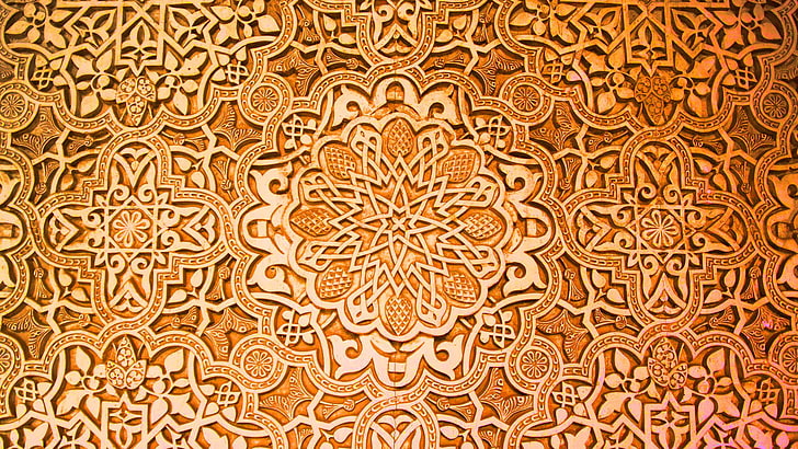 orange textile, pattern, artwork, HD wallpaper