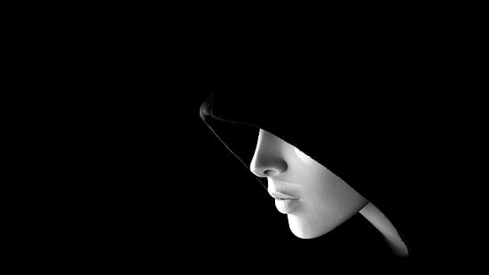 الوجه ، القلنسوات ، الملف الشخصي ، المرأة ، بساطتها ، أسود، خلفية HD HD wallpaper