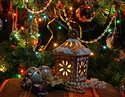 Neujahr, Weihnachten, Baum, Lichter, Spielzeug, Girlanden, Dekoration, Neujahr, Weihnachten, Baum, Lichter, Spielzeug, Girlanden, Dekoration, HD-Hintergrundbild HD wallpaper