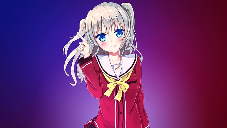 anime, dziewczyny anime, długie włosy, siwe włosy, niebieskie oczy, Tomori Nao, Charlotte (anime), Tapety HD