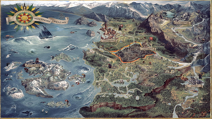 توضيح خريطة اللعبة ، The Witcher 3: Wild Hunt ، The Witcher ، map، خلفية HD