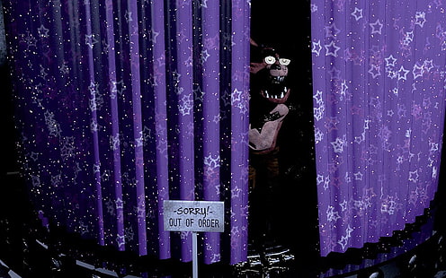Fioletowa zasłona w gwiazdki, Five Nights at Freddy's, gry wideo, zwierzęta, pluszowe zwierzę, Tapety HD HD wallpaper