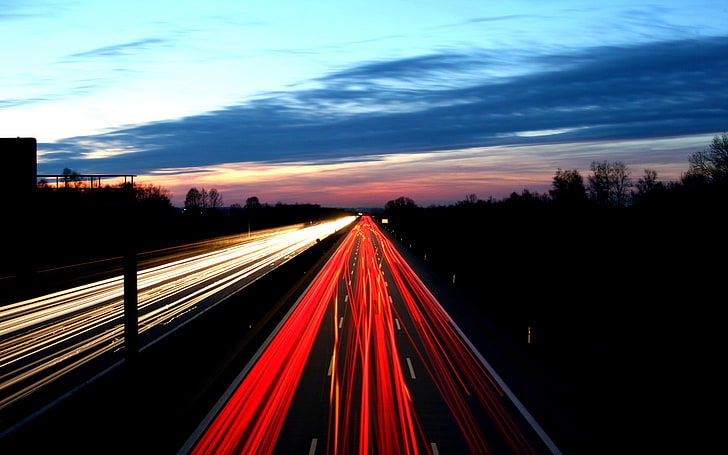 Straße, Autobahn, Langzeitbelichtung, Lichtspuren, HD-Hintergrundbild