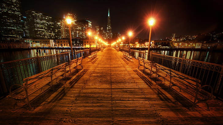 San Francisco, California, USA, beautiful night, bridge, lights, San, Francisco, California, USA, Beautiful, Night, Bridge, Lights, HD wallpaper