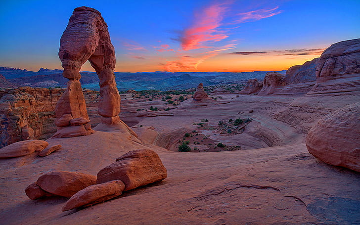 Natural Beauty Sunset Stone Gate Delicate Arch Arches National Park Utah United States Hd Desktop Wallpaper For Your Computer 1920×1200, HD wallpaper