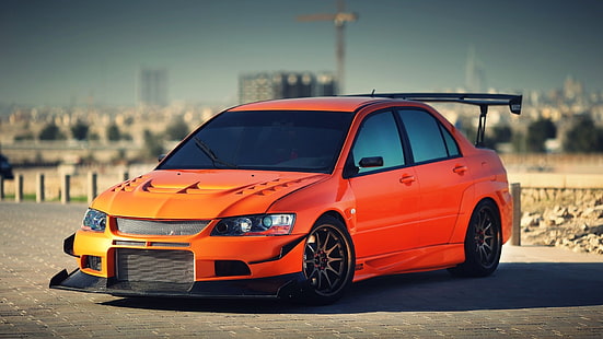 оранжевый седан, Mitsubishi, Mitsubishi Lancer Evolution IX, легковой автомобиль, HD обои HD wallpaper