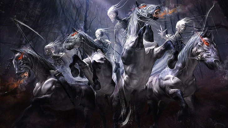 aliens riding horses digital wallpaper, fantasy art, artwork, apocalyptic, HD wallpaper