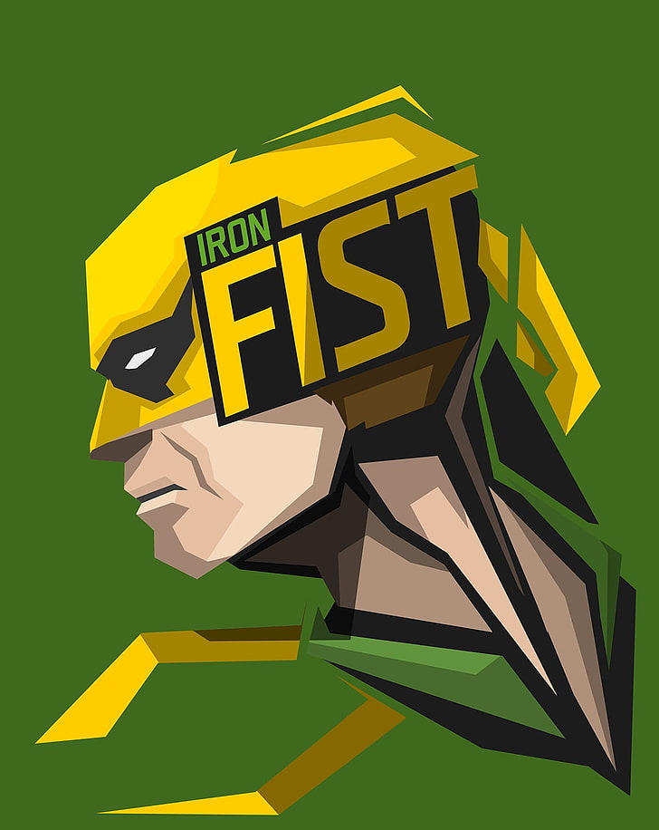 Logo Iron Fist, supereroe, Iron Fist, Marvel Comics, sfondo verde, Sfondo HD, sfondo telefono