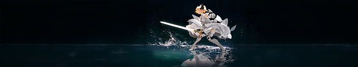 série destino anime meninas loiro sabre lírio mulheres com espadas tela tripla, HD papel de parede