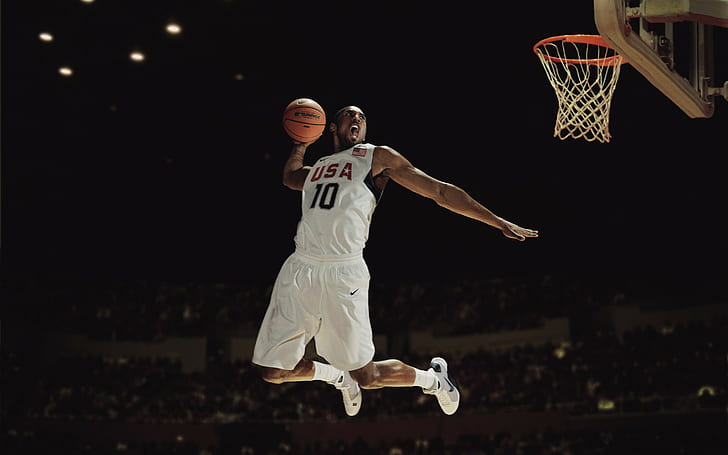 Kobe Bryant-spelare, Kobe Bryant, spelare, Basket, USA, team, Stuck, Slam Dunk, nike, HD tapet