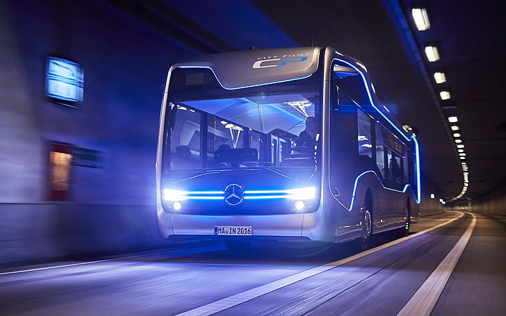 Бъдещ автобус, Mercedes Benz, електрически автобус, автономен, HD, HD тапет